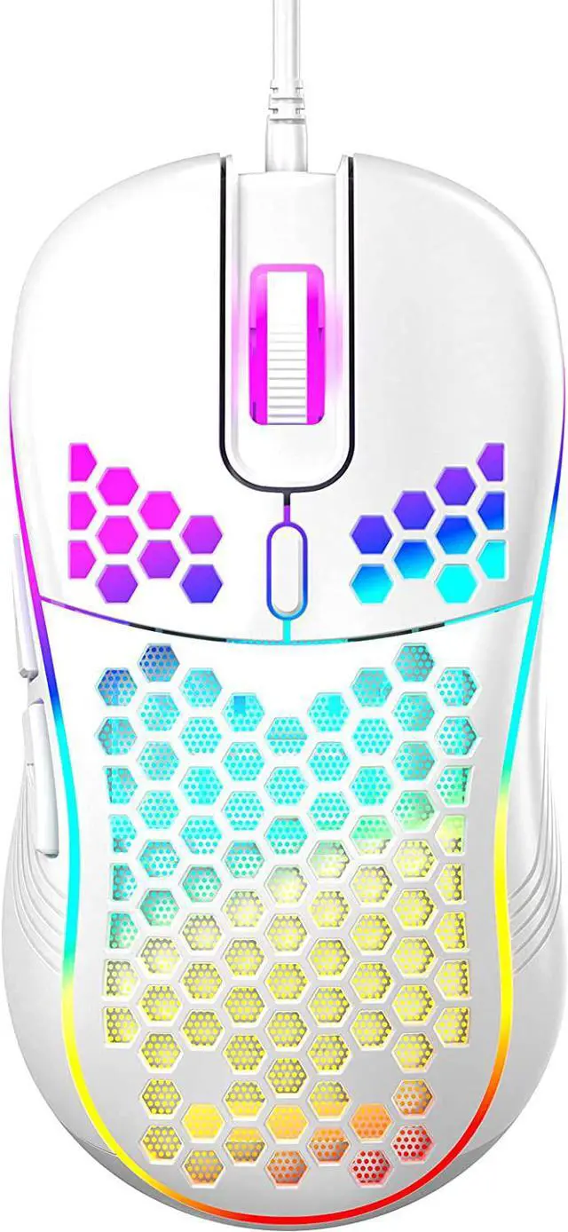 Main image of Techsea Honeycomb Wired Gaming Mouse with RGB On/Off Switch, 7200 Adjustable DPI, Ergonomic Lightweight Design & High Precision Sensor for PC/Mac Gamers (White)