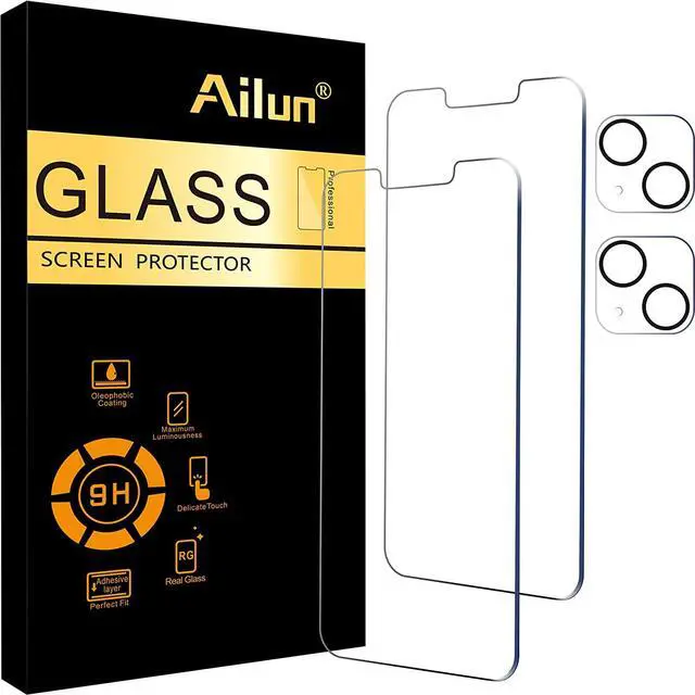 Main image of Ailun 2 Pack Screen Protector for iPhone 13 [6.1 inch Display] with 2 Pack Tempered Glass Camera Lens Protector,[9H Hardness]-HD