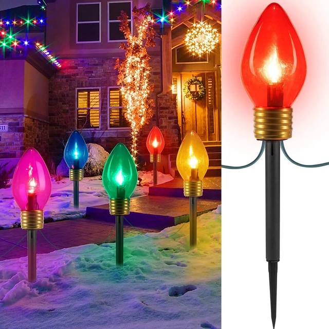 Main image of Jumbo C9 Christmas Lights Outdoor Decoration Lawn with Pathway Marker Stake