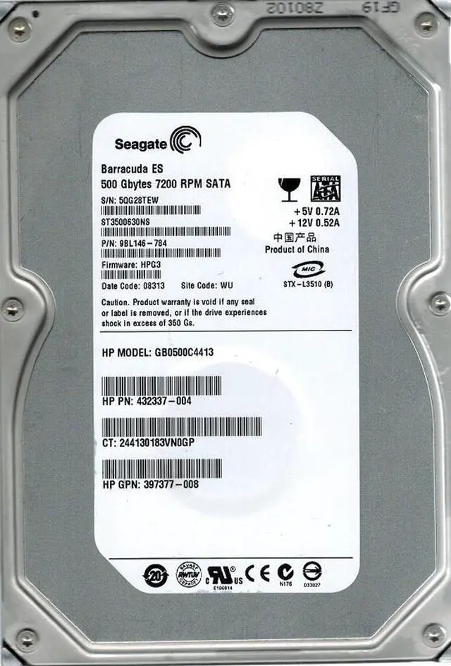 Main image of 30Ns 500Gb Sata Hard Drive P/N:9Bl146-784 F/W:HPg1