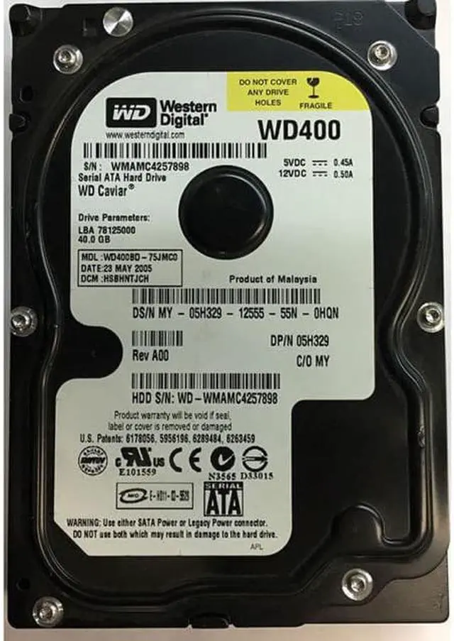 Alt view image 2 of 2 - WD400BD-75JMC0 - Western Digital Caviar 40GB 7200RPM SATA 1.5Gb/s 2MB Cache 3.5-inch Hard Drive