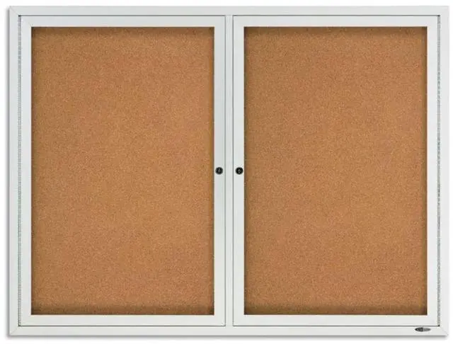 Alt view image 8 of 17 - Quartet Enclosed Bulletin Board Natural Cork/Fiberboard 48 x 36 Silver Aluminum Frame 2364