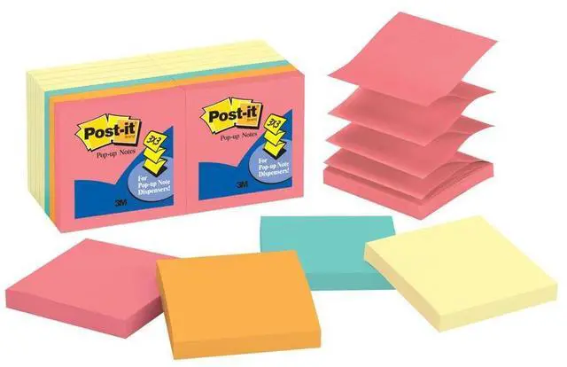 Alt view image 6 of 20 - 3M R33014YWM Pop-Up Note Pad Refills, 3 x 3, 7 Canary Yellow & 7 Asst. Brights 100-Sheet Pads