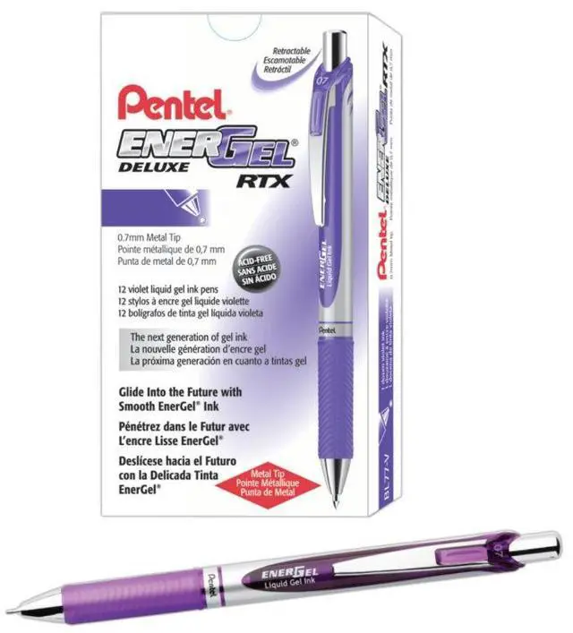 Alt view image 3 of 10 - Pentel Gel Pen Retractable Metal Tip .7mm 12/BX Violet Barrel/Ink BL77VDZ