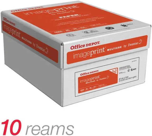 Alt view image 4 of 12 - Office Depot ImagePrint FSC Certified Multiuse Paper by Domtar, 8 1/2in x 14in, 20 Lb, White, 500 Sheets Per Ream, Case Of 10 Reams, 1836