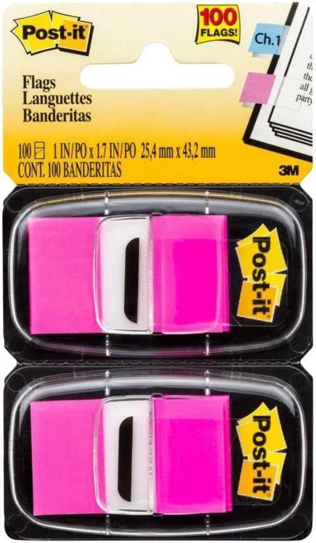 Alt view image 5 of 20 - 3M 680BP2 Standard Tape Flags in Dispenser Bright Pink 100 Flags per Dispenser