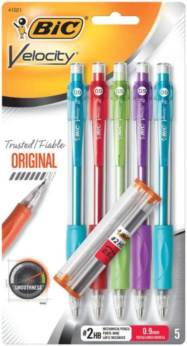 Alt view image 4 of 20 - Bic Mechanical Pencil Refillable Rubbergrip .9mm 5/PK Assorted MVP51