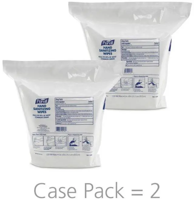Alt view image 5 of 10 - Gojo 911802 Sanitizing Wipes, 6 x 8, White, 1200/Refill Pouch, 2/Carton