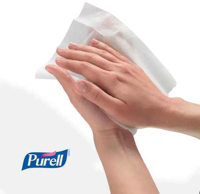 Alt view image 8 of 10 - Gojo 911802 Sanitizing Wipes, 6 x 8, White, 1200/Refill Pouch, 2/Carton