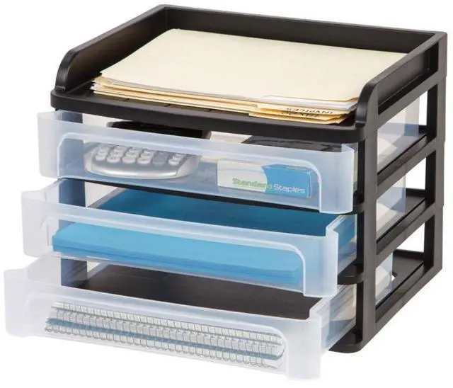 Alt view image 7 of 16 - IRIS® 3-Drawer Medium Desktop Storage, 11 1/4"H x 14 1/4"W x 11 13/16"D, Black