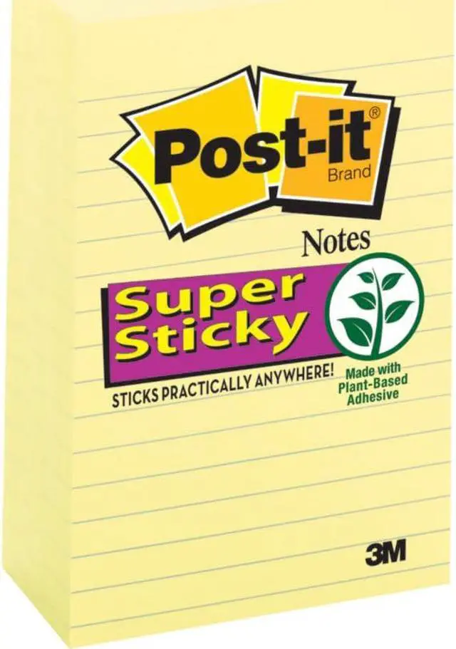 Alt view image 7 of 18 - 3M 6605SSCY Super Sticky Notes  4 x 6  Canary Yellow  Five 90-Sheet Pads Pack