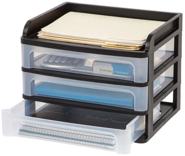 Alt view image 6 of 16 - IRIS® 3-Drawer Medium Desktop Storage, 11 1/4"H x 14 1/4"W x 11 13/16"D, Black