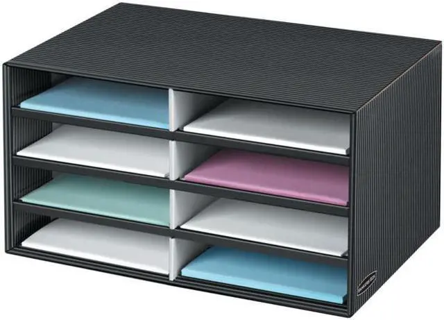 Alt view image 5 of 11 - Decorative Sorter, 8 Letter Sections, 19 1/2 X 12 3/8 X 10 1/4, Bk/gy Pinstripe