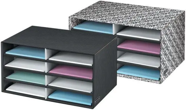 Alt view image 7 of 11 - Decorative Sorter, 8 Letter Sections, 19 1/2 X 12 3/8 X 10 1/4, Bk/gy Pinstripe