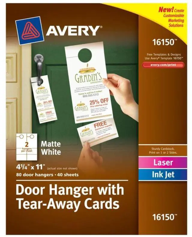 Alt view image 5 of 20 - Avery Door Hanger with Tear-Away Cards, Uncoated, Matte, Two-Sided Printing, 4-1/4" x 11", 80 Cards (16150)
