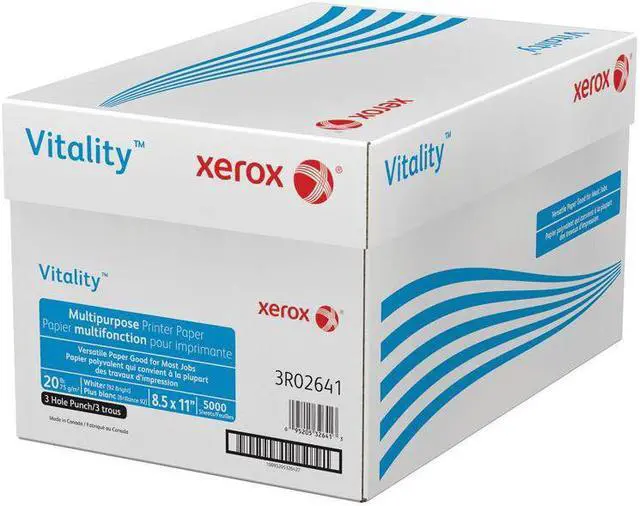 Alt view image 3 of 4 - Xerox 3R02641 Vitality Multipurpose Printer Paper, 8.5 x 11" 3 Hole Punch, 75 GSM, 92 Brightness, 90 Opacity, 20 lb - 1 Carton (5000 Sheets)