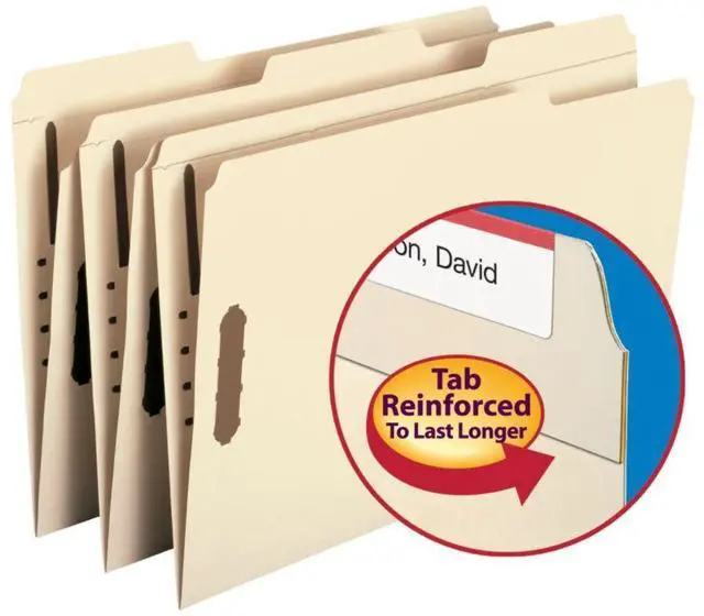 Alt view image 6 of 20 - Smead 1/3 Tab Cut Legal Recycled Fastener Folder - 8 1/2" x 14" - 2 x 2K Fastener(s) - Top Tab Location - Assorted Position Tab Position - Manila - Manila - 10% - 50 / Box