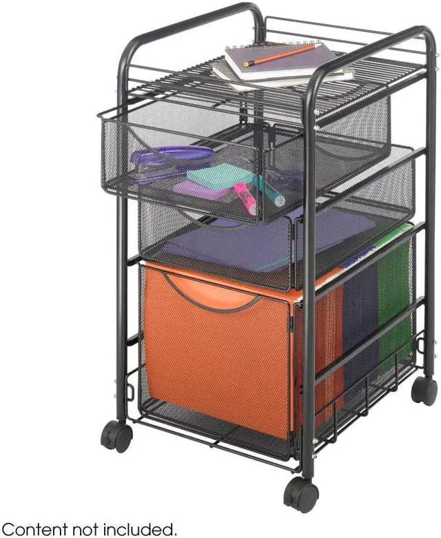 Alt view image 10 of 20 - Safco Onyx Mesh Mobile File With Two Supply Drawers 15-1/4w x 17d x 27h Black 5213BL