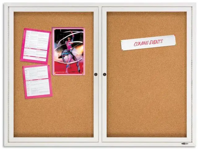 Alt view image 9 of 17 - Quartet Enclosed Bulletin Board Natural Cork/Fiberboard 48 x 36 Silver Aluminum Frame 2364