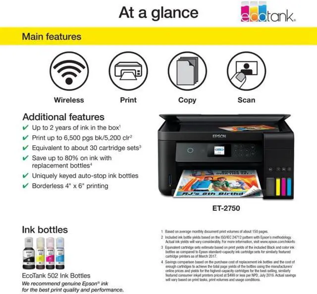 Alt view image 6 of 17 - Epson EcoTank ET-2750 Wireless All-In-One Color Supertank Printer