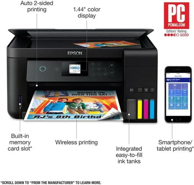Alt view image 4 of 17 - Epson EcoTank ET-2750 Wireless All-In-One Color Supertank Printer