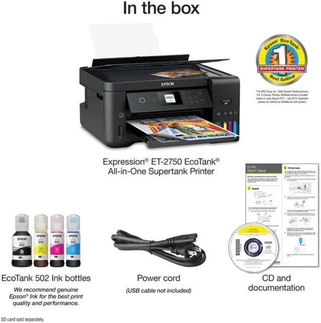 Alt view image 7 of 17 - Epson EcoTank ET-2750 Wireless All-In-One Color Supertank Printer