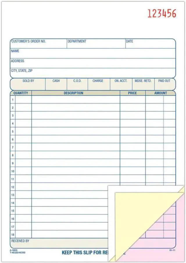 Alt view image 8 of 17 - Adams Carbonless Sales Order Books - 50 Sheet(s) - 3 Part - Carbonless - 8.43" x 5.56" Sheet Size - Assorted - 1Each