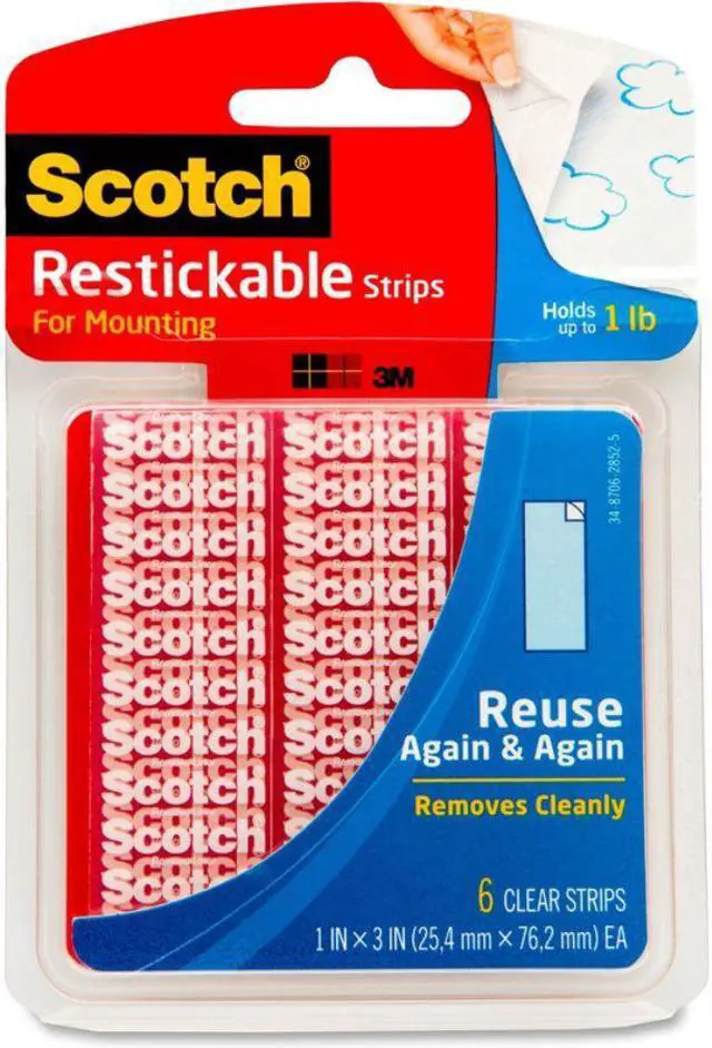 Alt view image 7 of 20 - Scotch Restickable Mounting Tabs 1" x 3" Clear 6/Pack R101