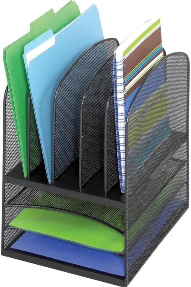 Alt view image 6 of 6 - Onyx Mesh Desk Organizer, Eight Sections, 11 1/2 X 9 1/2 X 13, Black