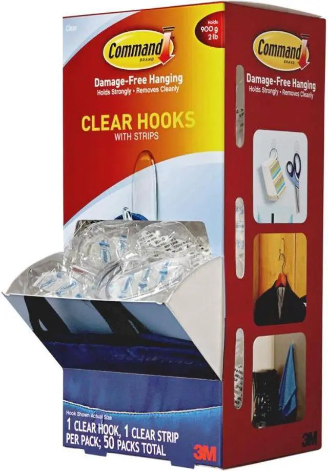 Alt view image 7 of 8 - Clear Hooks & Strips, Plastic, Medium, 50 Hooks w/50 Adhesive Strips p