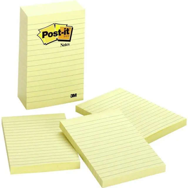 Alt view image 6 of 20 - 3M 6605PK Bonus Pack, 4 x 6, Lined, Canary Yellow, 5 100-Sheet Pads/Pack