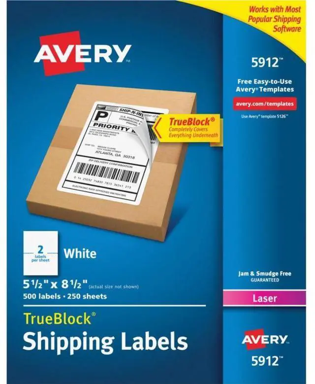 Alt view image 5 of 10 - Avery Shipping Labels, TrueBlock Technology, Permanent Adhesive, 5-1/2" x 8-1/2", 500 Labels (5912)