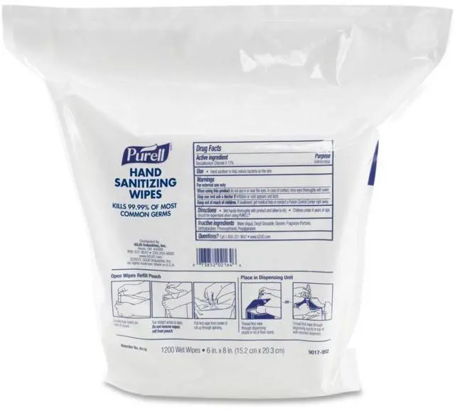 Alt view image 10 of 10 - Gojo 911802 Sanitizing Wipes, 6 x 8, White, 1200/Refill Pouch, 2/Carton