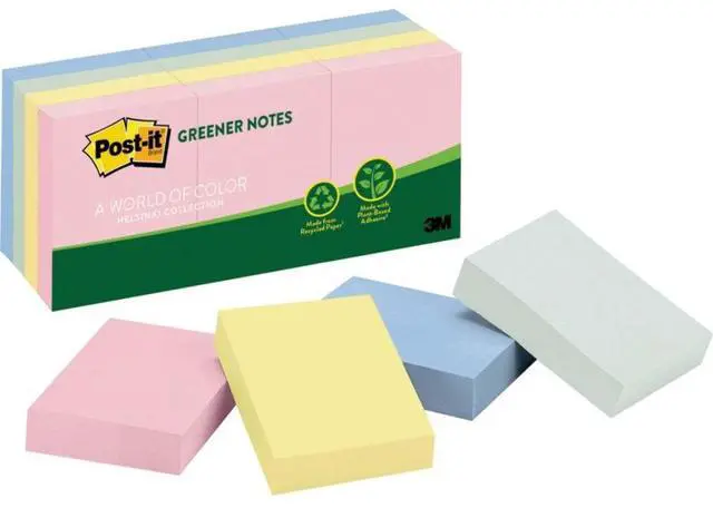 Alt view image 9 of 14 - Post-it Recycled Note Pads 1 1/2 x 2 Assorted Helsinki Colors 100-Sheet 12/Pack