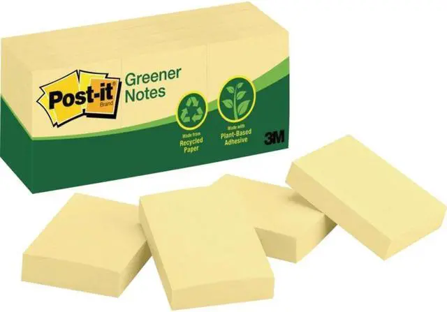 Alt view image 9 of 16 - Post-it Recycled Note Pads 1 1/2 x 2 Canary Yellow 100-Sheet 12/Pack 653RPYW