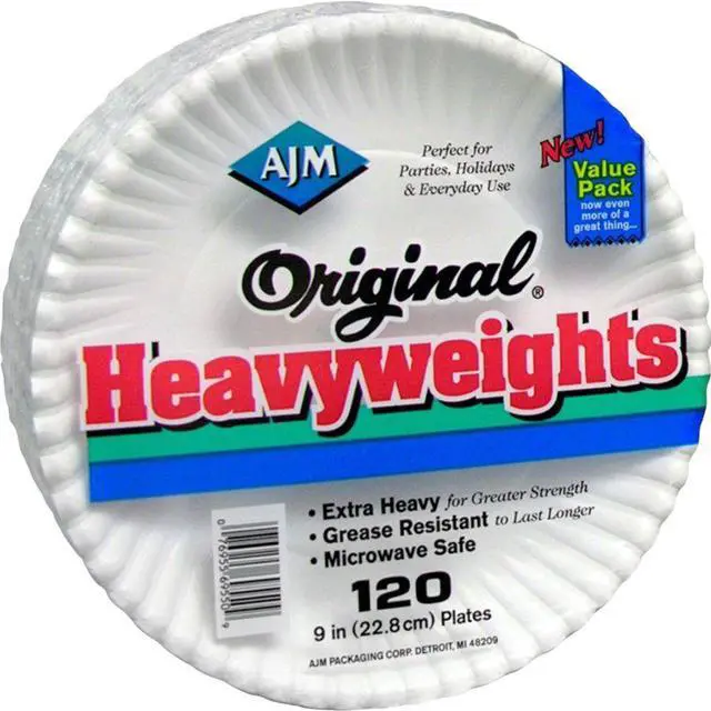 Alt view image 4 of 5 - AJM AJMOH9AJBXWH Gold Label Coated Paper Plates, 9 Inch Dia, White, 120/Pk, 8 Pk/Ct