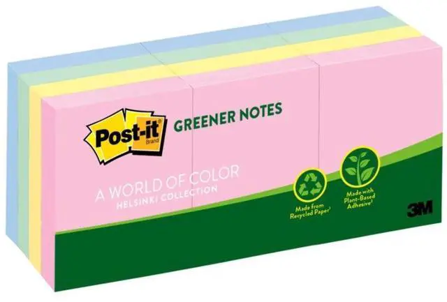 Alt view image 6 of 14 - Post-it Recycled Note Pads 1 1/2 x 2 Assorted Helsinki Colors 100-Sheet 12/Pack