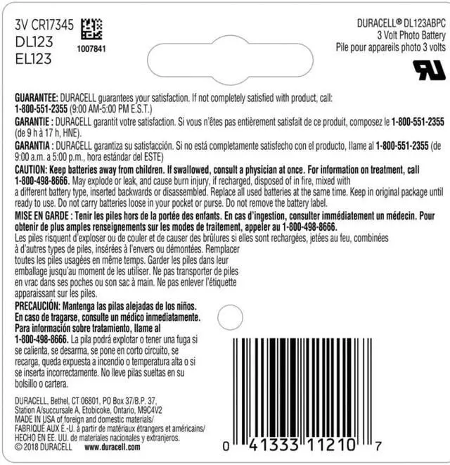 Alt view image 15 of 20 - Duracell Specialty High-Power Lithium Battery, 123, 3 V DL123ABPK