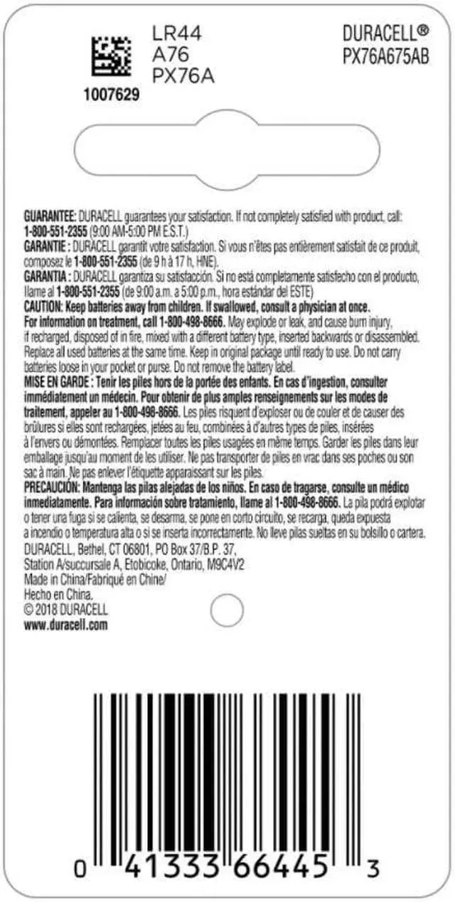 Alt view image 9 of 20 - Duracell Alkaline Medical Battery 76A 1.5V PX76A675PK09