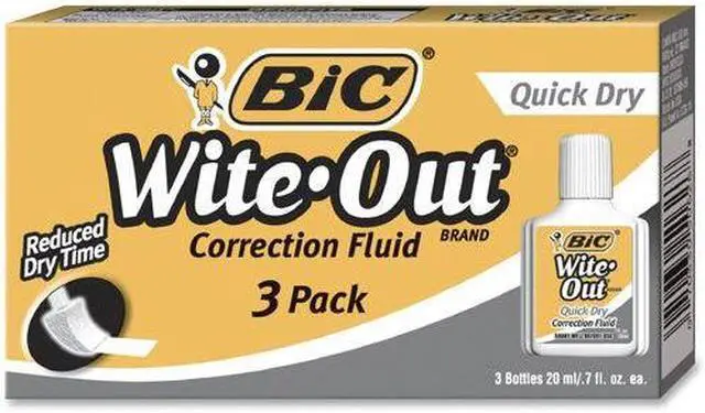 Alt view image 11 of 20 - Bic Wite-Out Quick Dry Correction Fluid 20 ml Bottle White 3/Pack WOFQD324