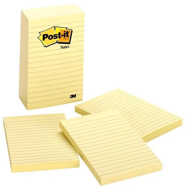 Alt view image 3 of 20 - 3M 6605PK Bonus Pack, 4 x 6, Lined, Canary Yellow, 5 100-Sheet Pads/Pack