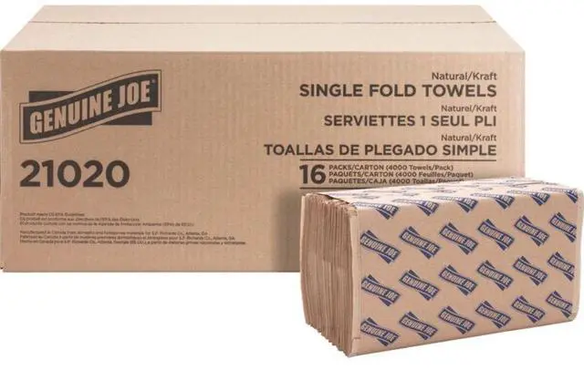 Alt view image 3 of 14 - Genuine Joe Single-Fold Towel 10-1/4"x9-1/10" 250 Sh/PK 16PK/CT NL 21020