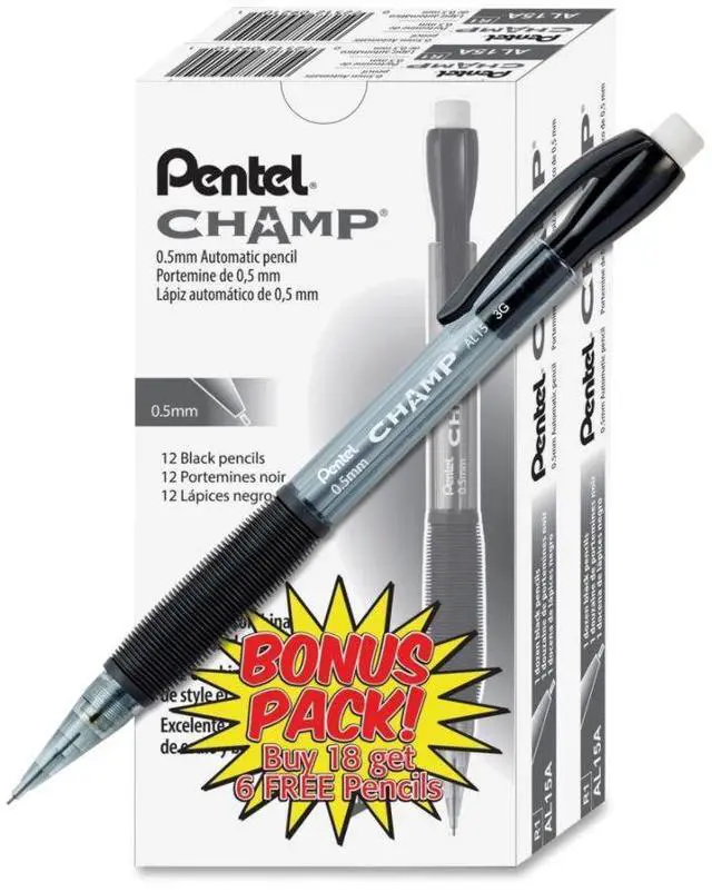 Alt view image 6 of 20 - Pentel AL15ASW2 Champ Mechanical Pencil, 0.5mm, 24/PK, Black