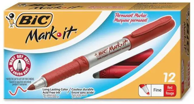 Alt view image 4 of 14 - Mark-It Permanent Markers, Fine Point, Rambunctious Red, Dozen