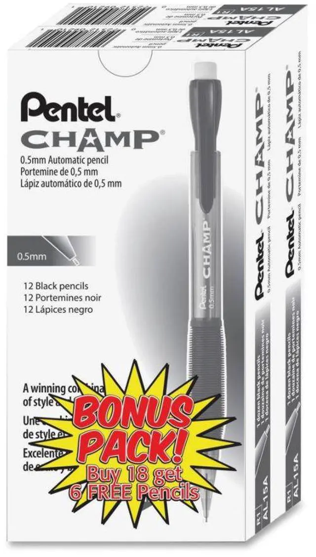 Alt view image 5 of 20 - Pentel AL15ASW2 Champ Mechanical Pencil, 0.5mm, 24/PK, Black