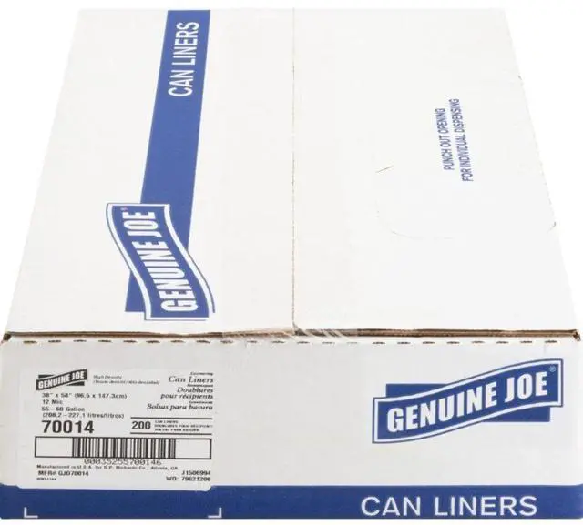 Alt view image 6 of 17 - Genuine Joe Can Liners 55-60 Gal 12mic/.47mil 38"x58" 200/CT Translucent 70014