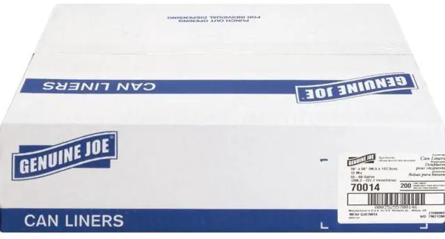 Alt view image 5 of 17 - Genuine Joe Can Liners 55-60 Gal 12mic/.47mil 38"x58" 200/CT Translucent 70014