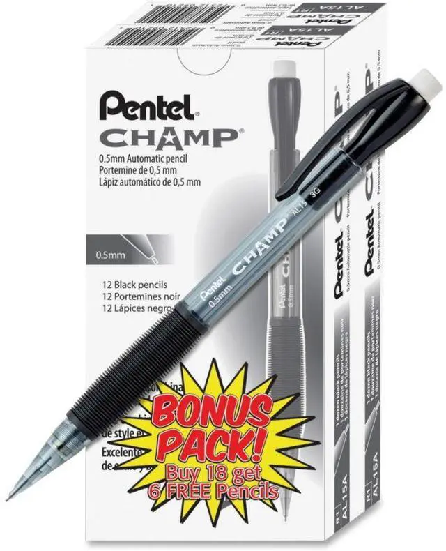 Alt view image 4 of 20 - Pentel AL15ASW2 Champ Mechanical Pencil, 0.5mm, 24/PK, Black