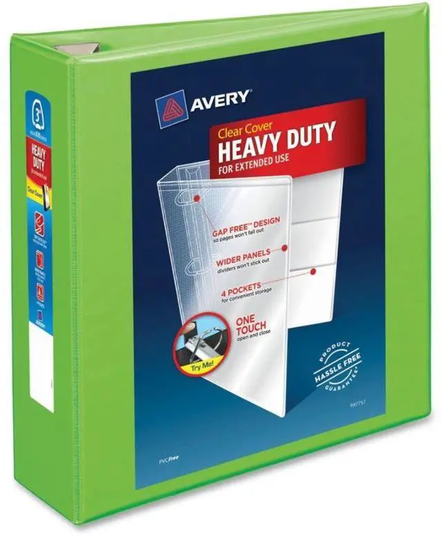 Alt view image 5 of 20 - Avery Heavy-Duty View Binder w/Locking EZD Rings 3" Cap Chartreuse 79779