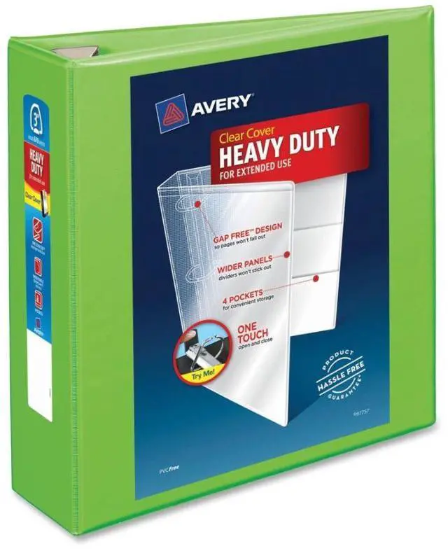 Alt view image 6 of 20 - Avery Heavy-Duty View Binder w/Locking EZD Rings 3" Cap Chartreuse 79779